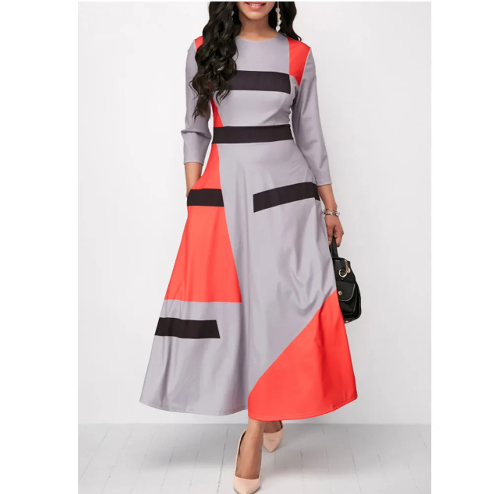 

Женское платье с длинным рукавом, однотонное свободное платье с карманами в европейском и американском стиле на весну и осень