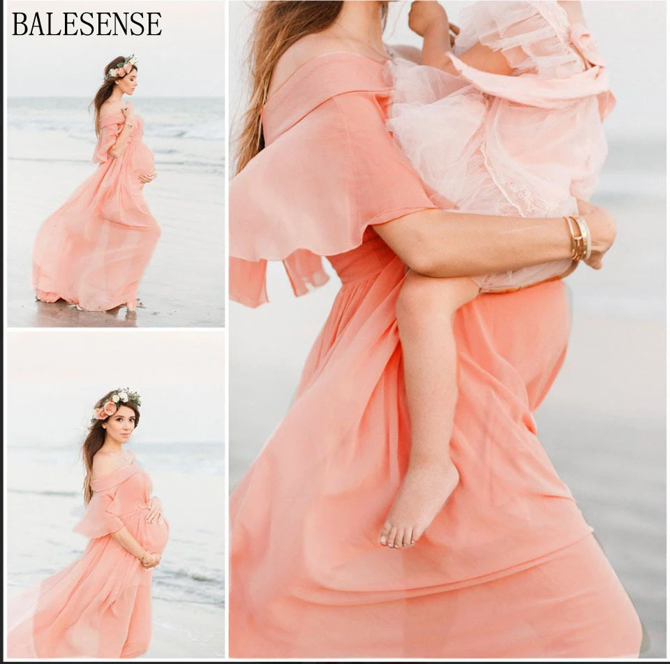 Элегантные шифоновые платья для беременных с оборками и открытыми плечами