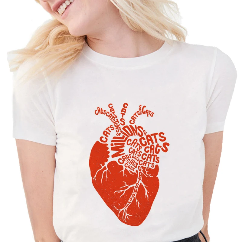 Футболка женская хлопковая с надписью сердечко жизни повседневный белый топ в