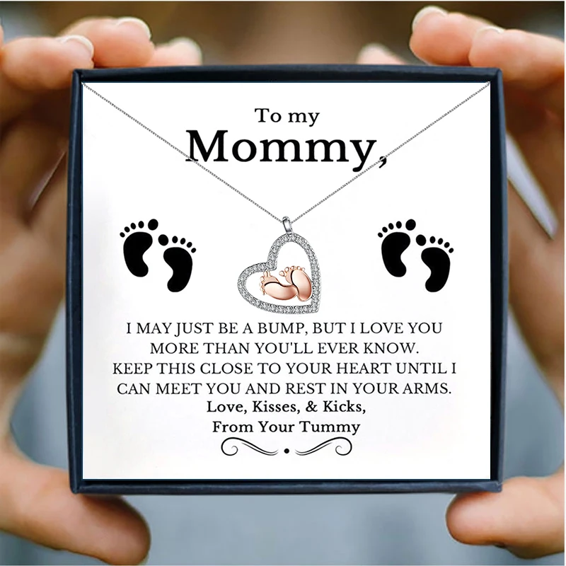 

Footprint Design Heart Necklace for Women Mother's Day Gift Jewelry Shiny Unique Hollow Pendant Necklaces to Mommy Birthday