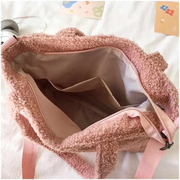 

Women's Tote Bags Solid Lamb Like Fabric Shoulder Bag Shopping Bag Cute Winter Warm Big Capacity Tote Shopper Bag Bolsa Feminina