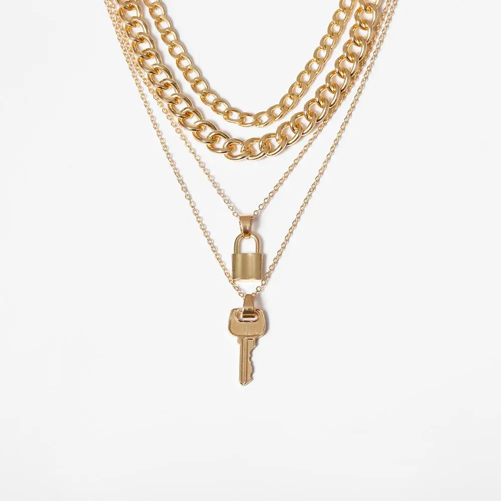 3 шт./компл. многослойное панк хип-хоп колье с замком для ключей ожерелье женщин и