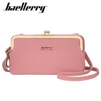baellerry women shoulder bag luxury lychee leather gold buckle design phone purse cards holder wallet with shoulder strap