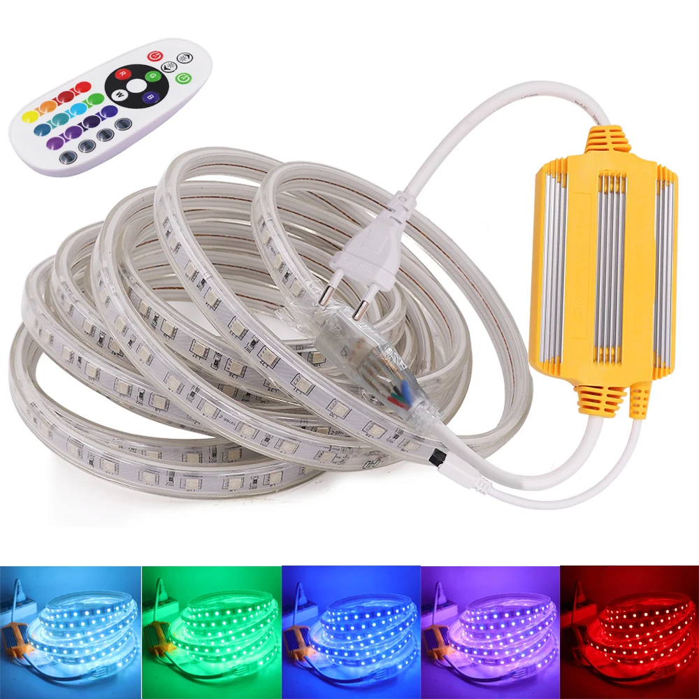 220 В SMD5050 RGB Светодиодная лента с 1500 Вт 24-клавишным контроллером 60/120 светодиодов/м