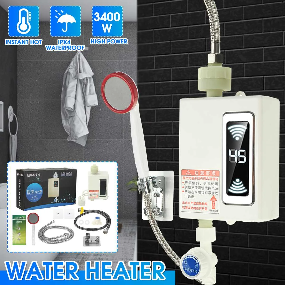 

Warmtoo 3400W Electric Tankless Mini Instant Hot Water Heater Kitchen Faucet Tap Heating 3 Seconds Instant Heating LCD Display