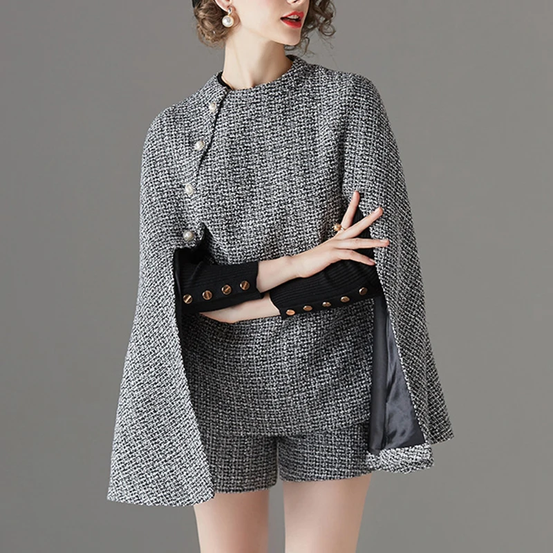 Женский твидовый комплект VSUE из двух предметов твидовая шерстяная накидка шаль