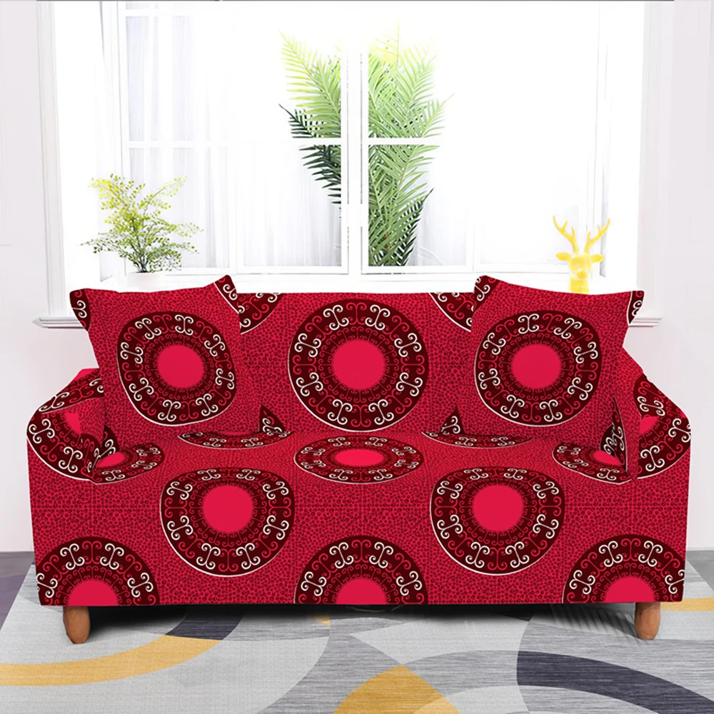 Эластичный чехол для дивана нескользящий красного цвета из полиэстера с