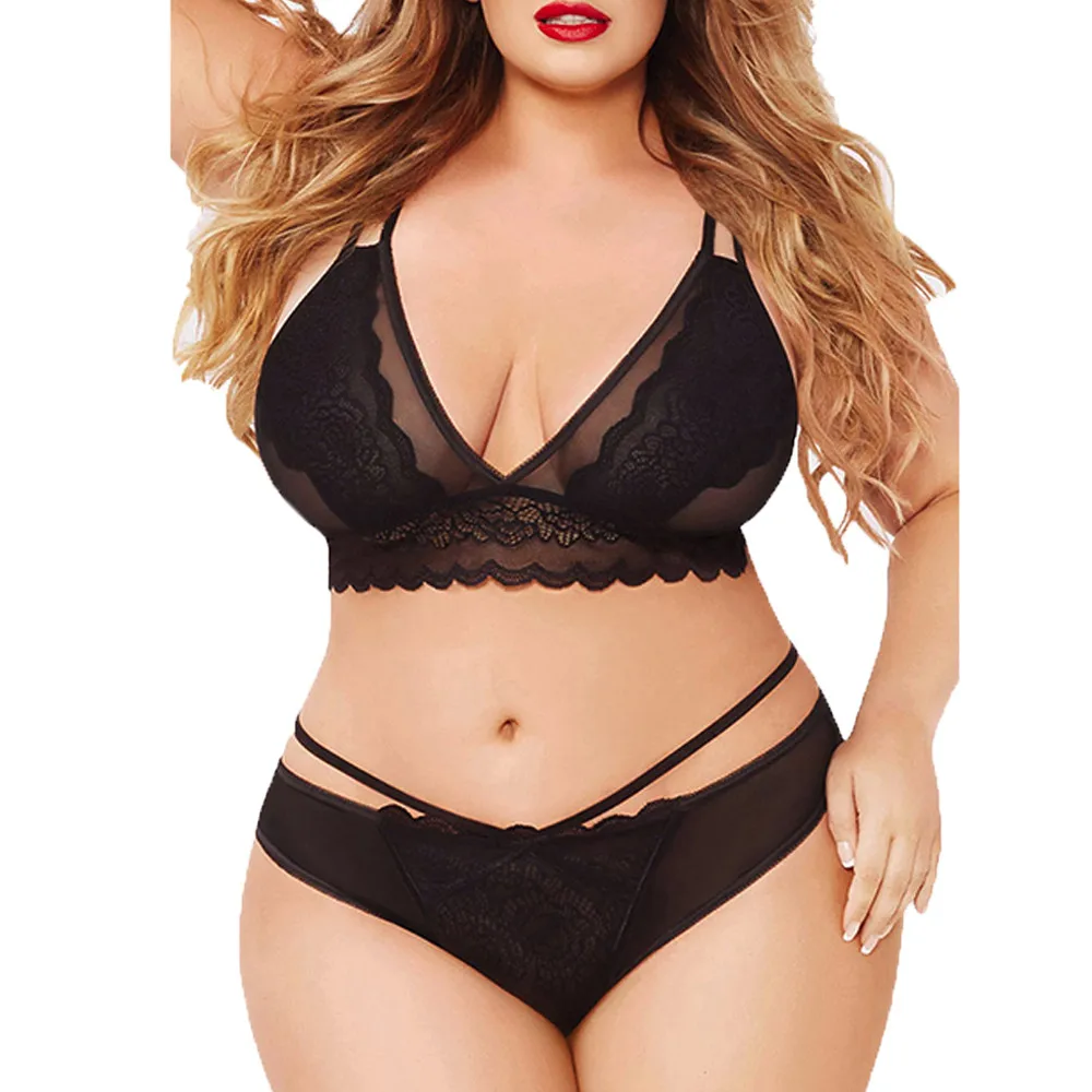 

Plus Size Women's Underwear Set Corset Bra Briefs Sexy Lingerie Transparent Lace Exotic Sets Mujer Temptation Erotic Costumes