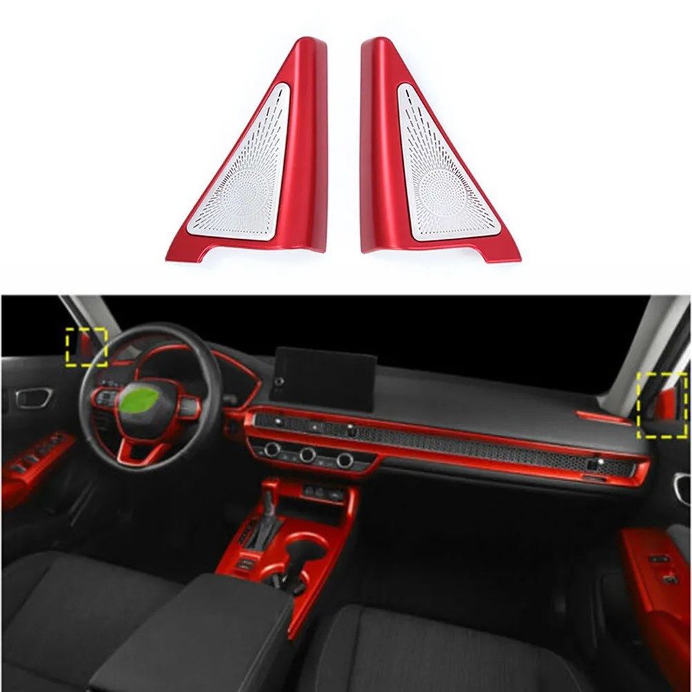 

2pcs Glossy Red Rear Triangle Cover Trim Rear Triangular Frame Rear Door Tweeter Audio Decorative For Honda Civic 11th 2022-2023