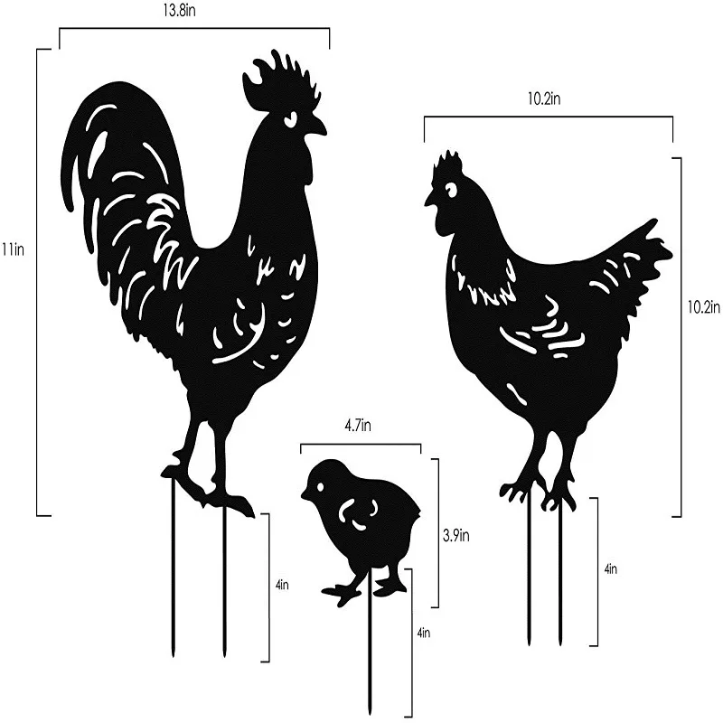 

Chicken Yard Art Metal Chicken Home Decoration Backyard Lawn Garden Stakes Farm Rooster Cockerel Steel Chicken Weathervane Gift