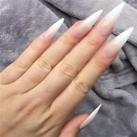ombre medium press on nails stiletto bare nude gradient full cover fake nails with glue sticker artificial glossy faux ongles