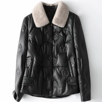 winter loose printing fashion new mink fur collar leather down jacket autumn 2021 womens classic sheepskin high end black coat
