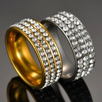 high quality luxury stainless steel ring 3 rows gold color crystal ring wedding rings for women men jelwery