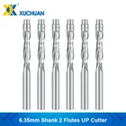 Твердосплавная Концевая фреза с 2 канавками, фреза с направляющим подшипником 6,35 мм, хвостовик вверх, фреза для деревообработки