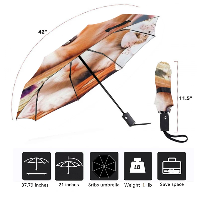 Зонт для путешествий с автоматическим открытием и закрытием милый принтом кошки