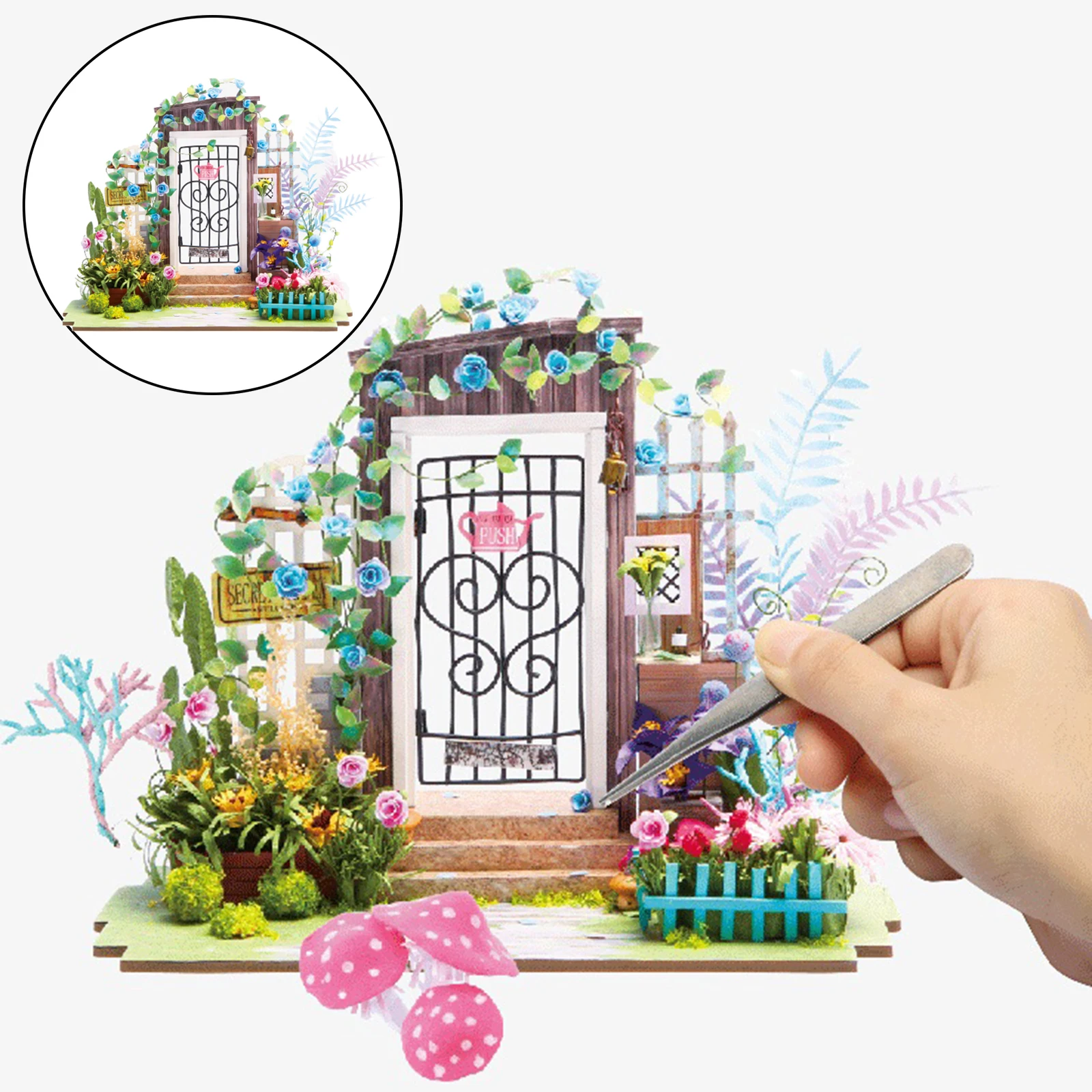 

Garden Entrance Wood Miniature Doll House Gate Creative LED Model Hobby Toy