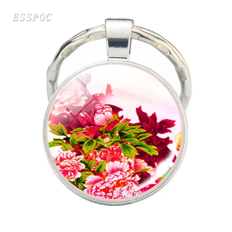 Красивый цветок пиона 25 мм брелок Модный Круглый стеклянный купол ювелирные