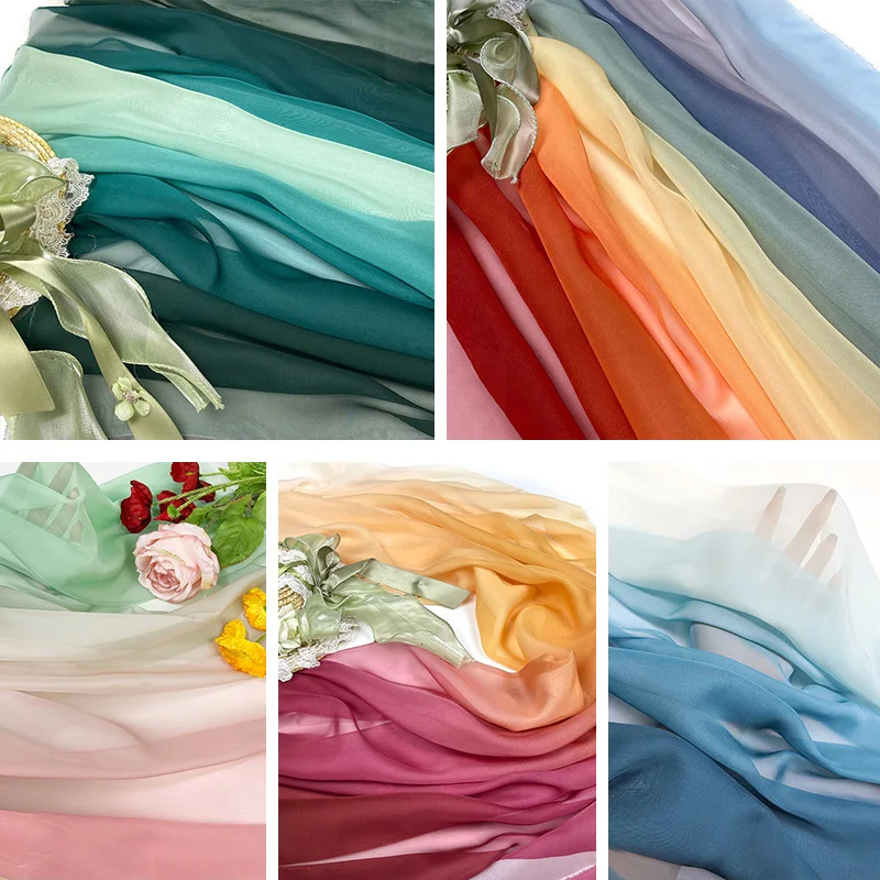 100*150cm Rainbow Gradient Color Chiffon Fabric 30D Organza Tulle Fabric For Diy Ancient Style Hanfu Wedding Dress Stage Decor