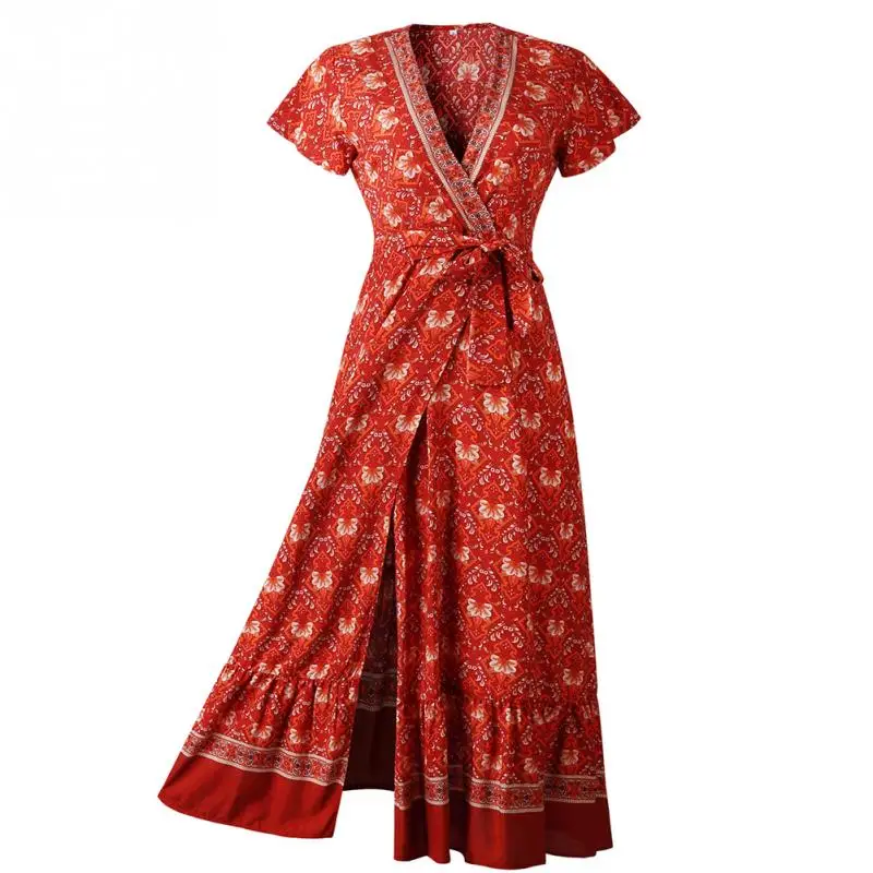 Длинный пуловер с цветочным принтом сексуальное пляжное платье из хлопка