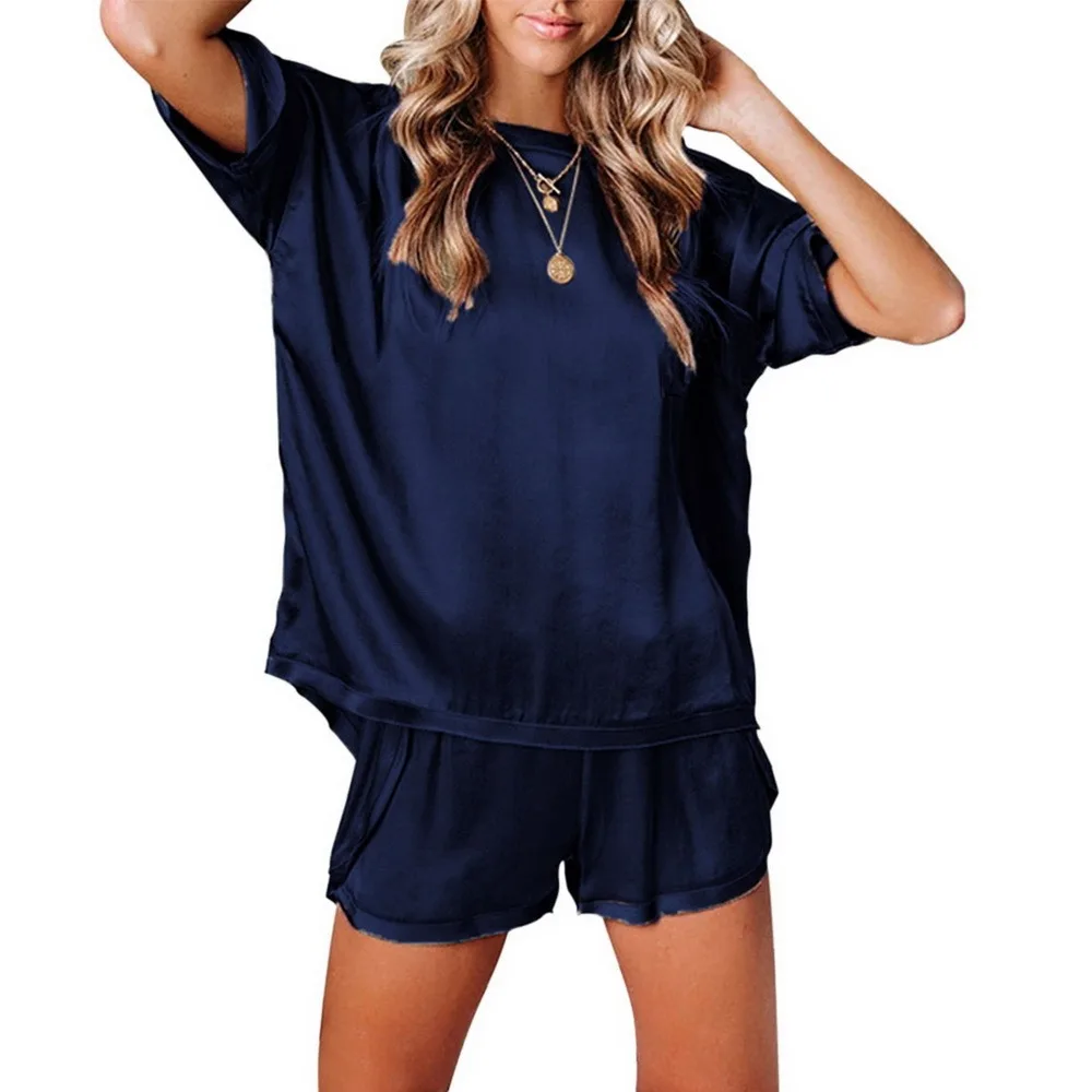 

Pajamas for women pyjamas suit short sleeve sleepwear two-piece silk housewear