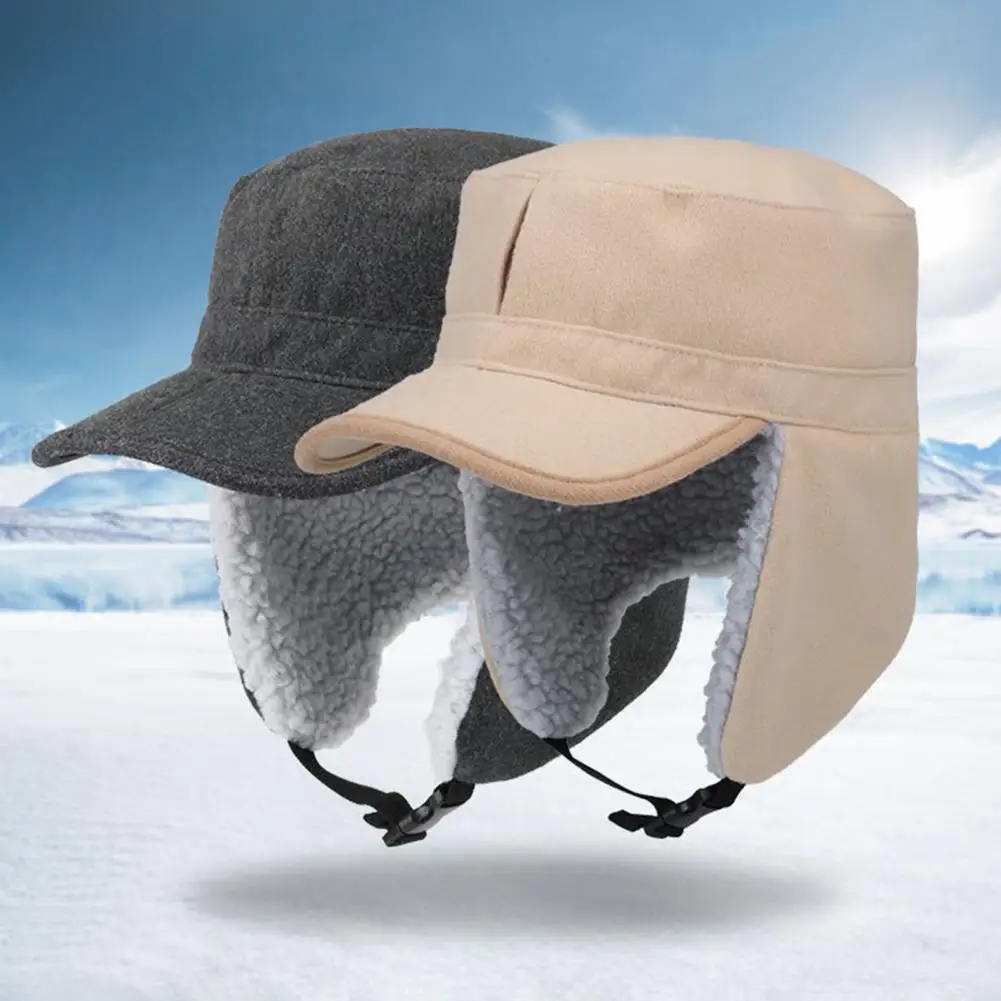 

Шапка-ушанка унисекс Складная теплая однотонная, повседневная утепленная шапка из овечьей шерсти, уличная зимняя шапка для мужчин и женщин