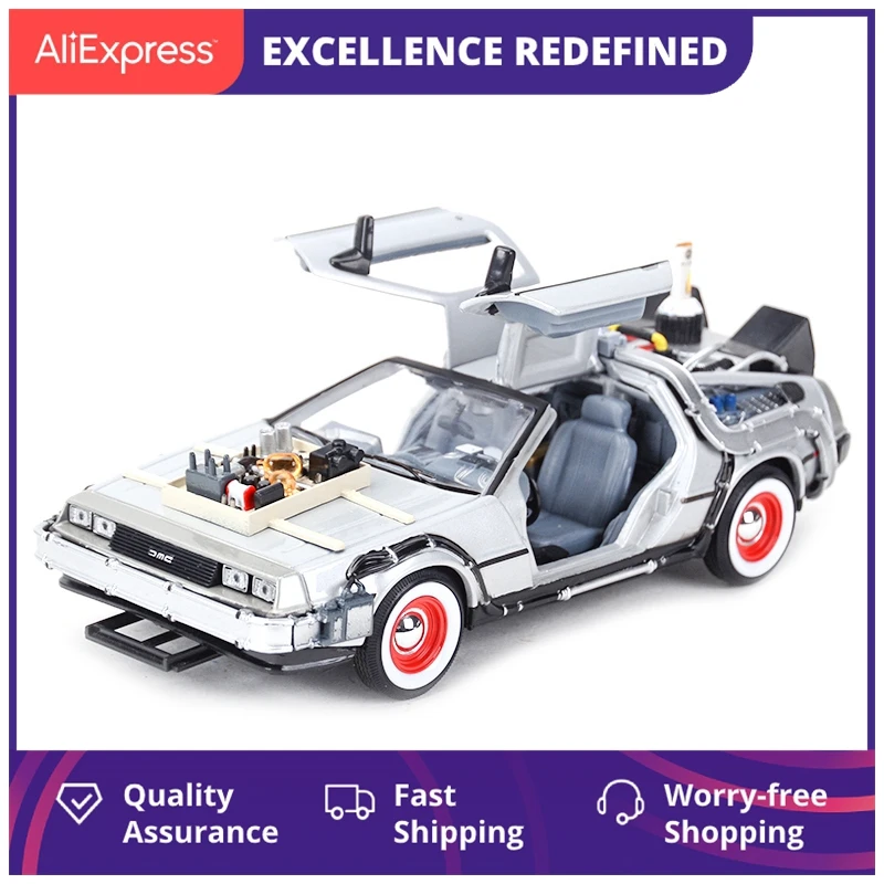 

1:24 Dmc-12 Delorean Time Machine Back To The Future Car Static Die Cast, Коллекционная модель автомобиля, игрушки