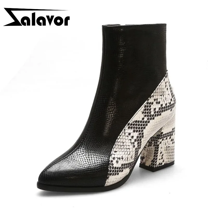 Женские Теплые ботильоны ZALAVOR зимние короткие ботинки из змеиной кожи на грубом
