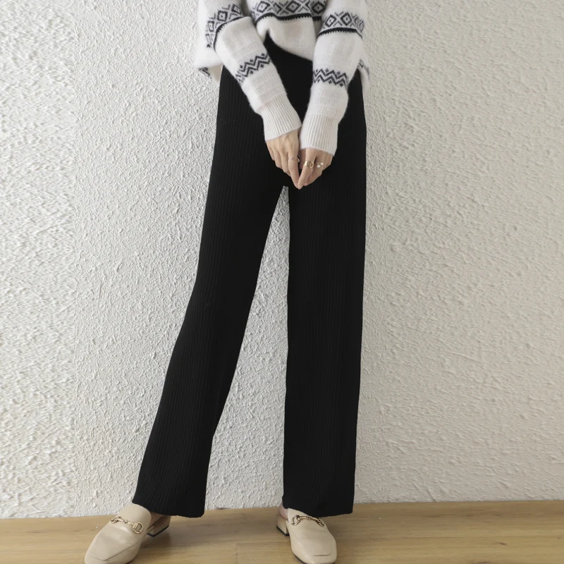

Новая стильная верхняя одежда шерстяные широкие брюки для осени и зимы женские повседневные свободные брюки с высокой талией без придирчив...