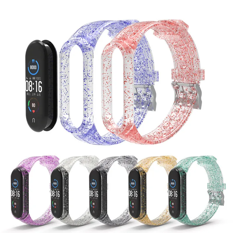Блестящий силиконовый браслет для Mi Band 5 4 3 сменный ремешок смарт часов Xiaomi NFC