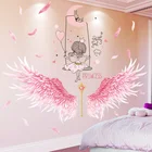 Наклейки на стену с изображением девочки shijuekongjian, сделай сам, с крыльями из перьев, настенные наклейки для детской комнаты, спальни, детской комнаты, украшения для дома