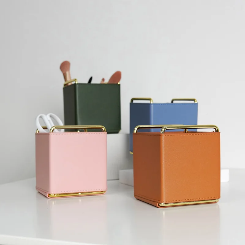 

Scandinavian Leather Minimalist Cosmetic Remote Control Female Dresser Netflix Desktop Organizer Ornament