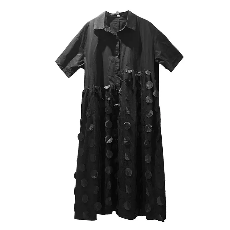 

XITAO Solid Color Mesh Patchwork Dress Fashion Round Shape Decoration Summer New Loose All-match Women Shirt Skirt LDD1458