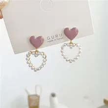 Boucles d'oreilles fille douce, Version coréenne du nouveau tempérament, goutte d'eau, creux, perles d'amour, à la mode, Bangtan, 2020