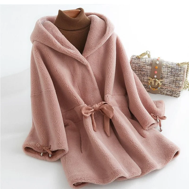

Куртка женская из овечьей кожи, с капюшоном, зимняя, теплая, X95