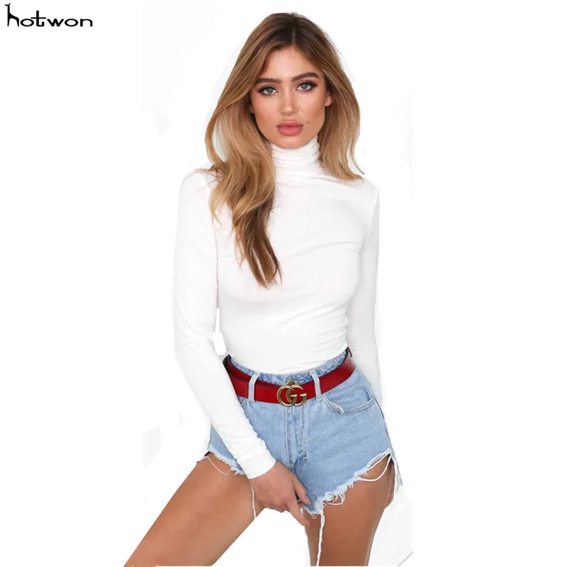 Новое Женское боди с длинным рукавом и высоким воротником повседневные