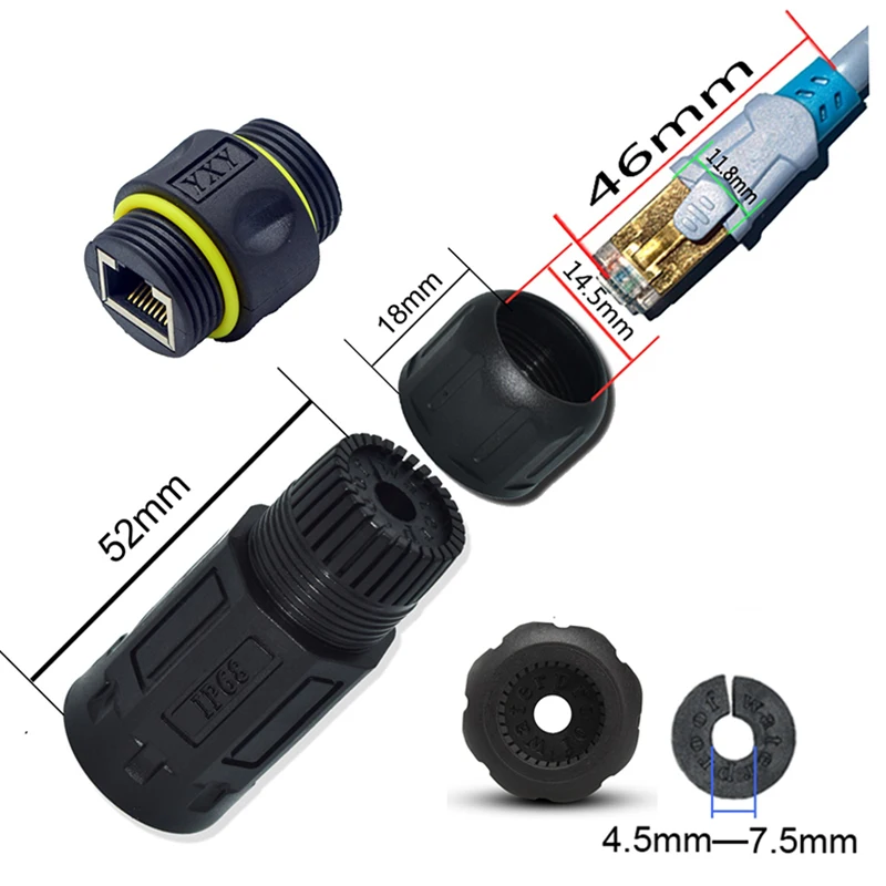 IP68 Водонепроницаемый разъем RJ45 сети один выход одного через Пылезащитная