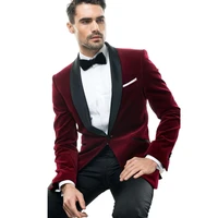 new 2 pieces burgundy men suit wool velvet groomsman tuxedos jacket trousers set formal wedding best mens suits