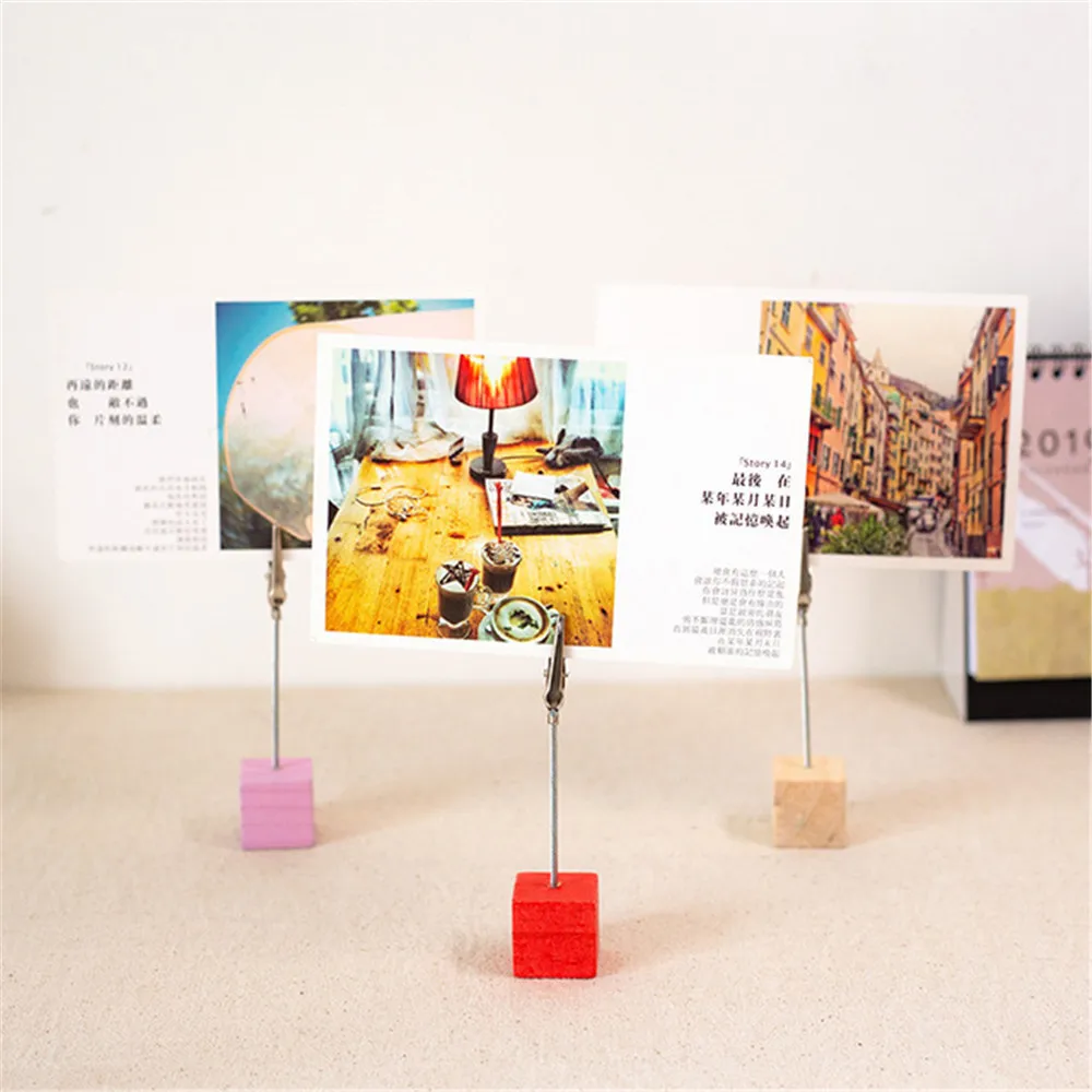 2 шт. цветной деревянный куб для заметок зажим держатель карт Железный Держатель