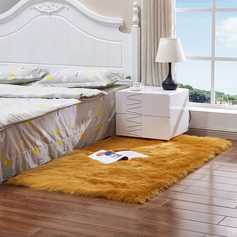 

60x120cm Artificial Wool Carpet Rectangle Faux Mat Seat Pad Plain Skin Fur Plain Fluffy Area Rugs Washable Home Textile