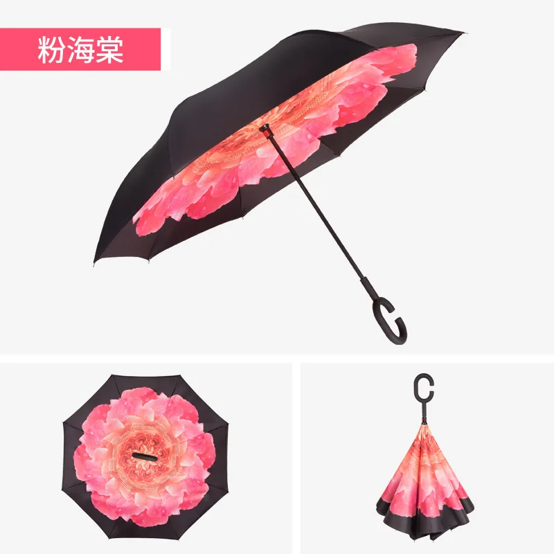 C-образная ручка двухслойный зонт анти-УФ складной перевернутый обратный