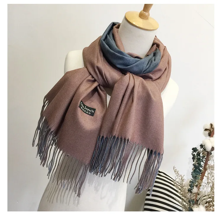 

2020 new winter women scarf fashion solid double-side soft cashmere scarves shawl and wraps bandana female foulard Tassel