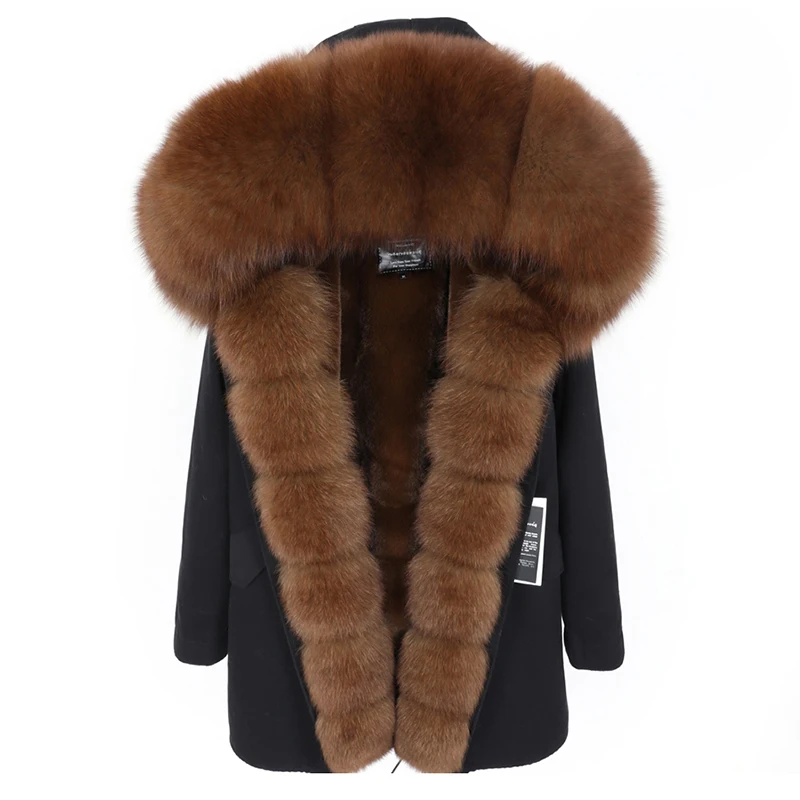 Женская парка со съемной подкладкой длинная теплая с воротником из натурального