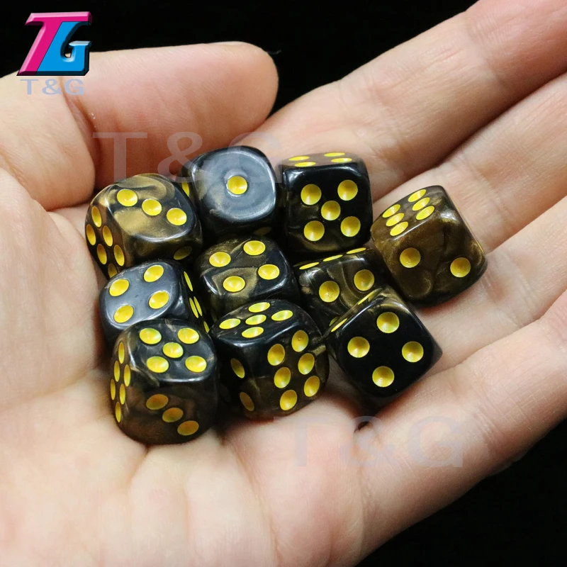 T& G 10 шт./компл. 12 мм D6 азартные игры в кости с золотым Стандартный в горошек аксессуары для азартных игр, настольные игры