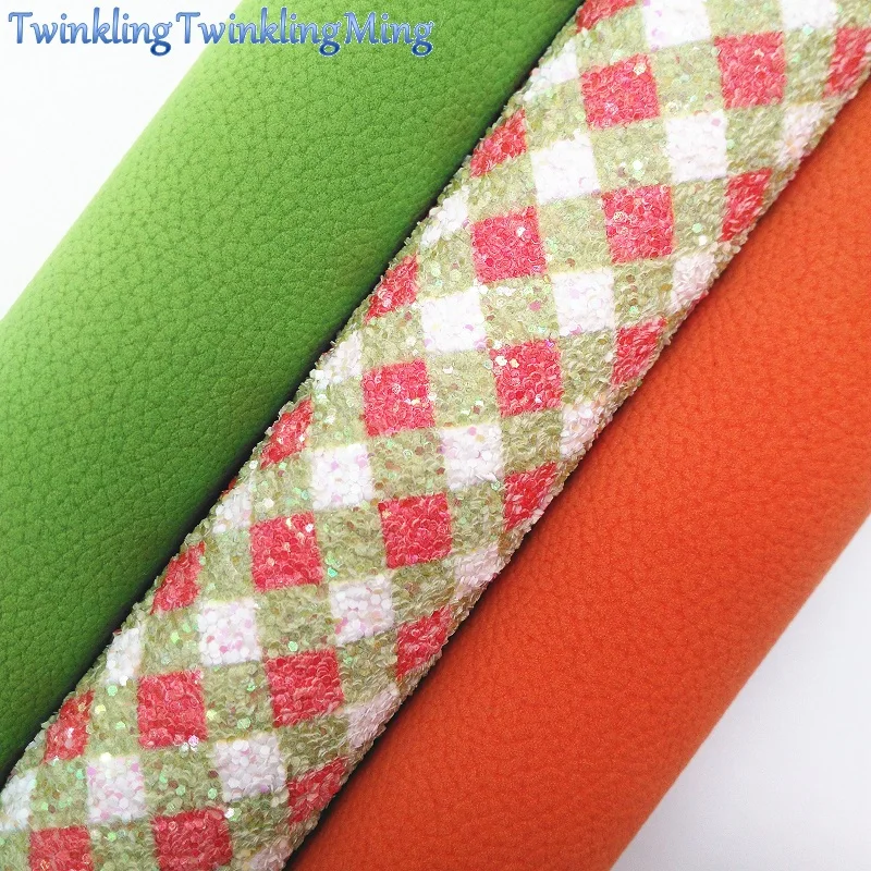 Зеленая и оранжевая ткань с блестками из искусственной кожи листы синтетической