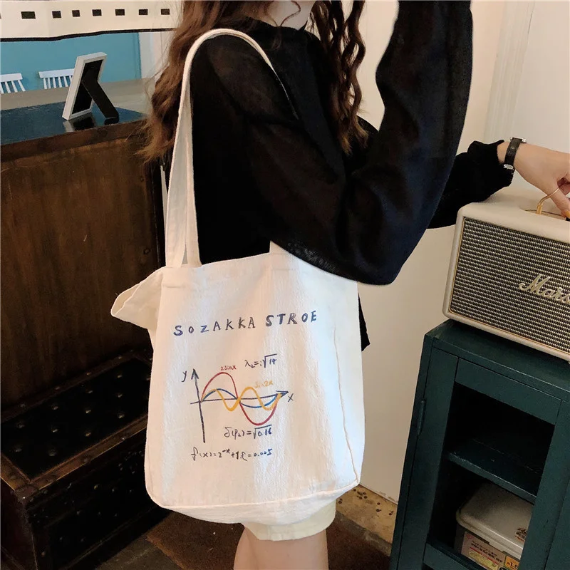 

Linen Shopping Bag College Style Japanese And Korean Simple Illustration Canvas Bag Student School Bag Women's Shoulder Bag