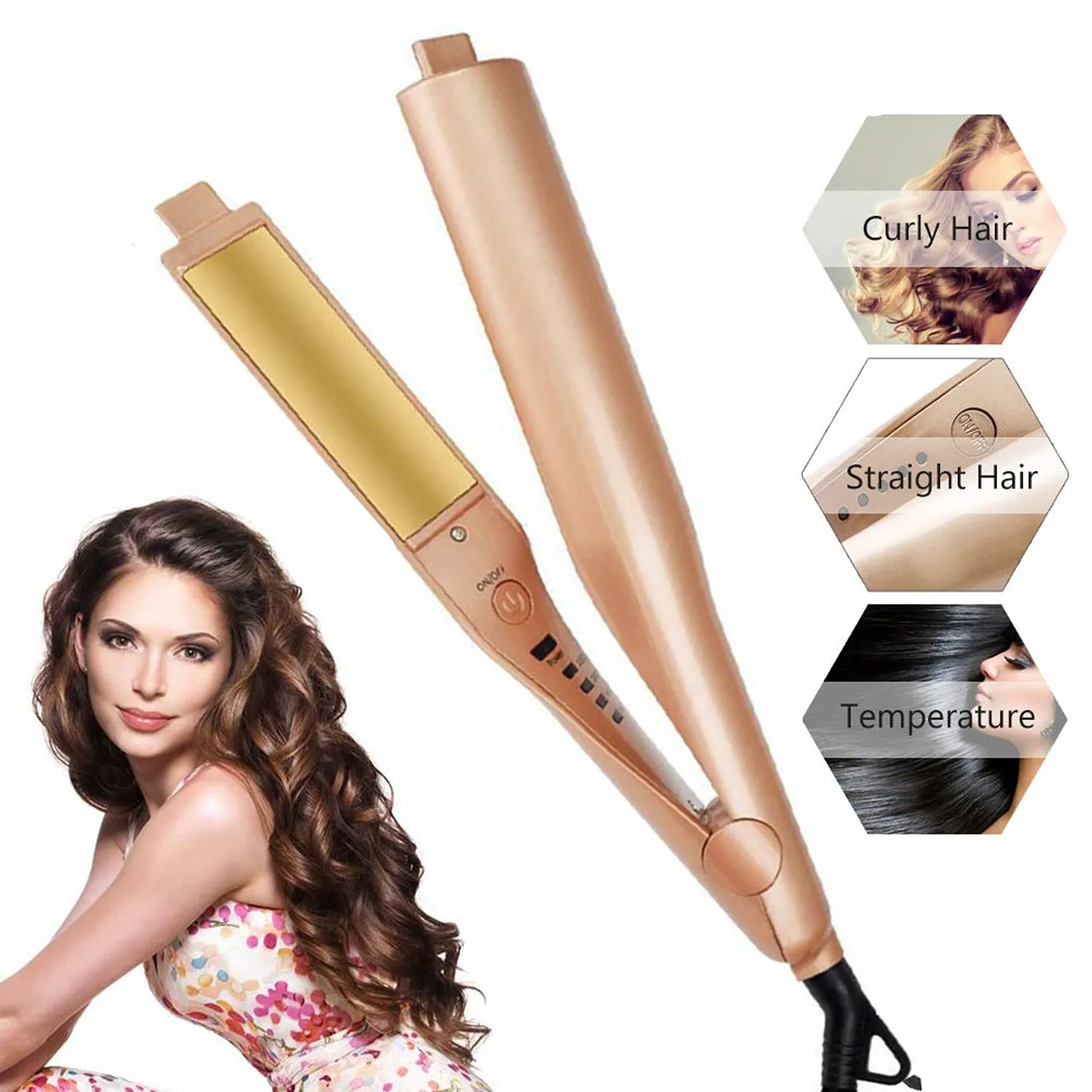 

Hair Curler and Straightener 2 in 1 Twist Curling Iron Straightening Professional Negative Ion Flat Iron Curling Hair