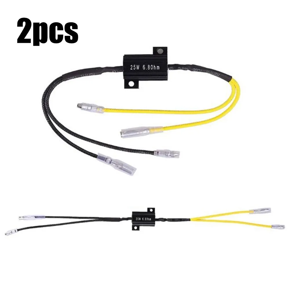 

2PCS Motorcycle LED Turn Signal Light Decoder Load Resistors 25W6.8RJ Black Shell With Terminal Cable Car Accessories