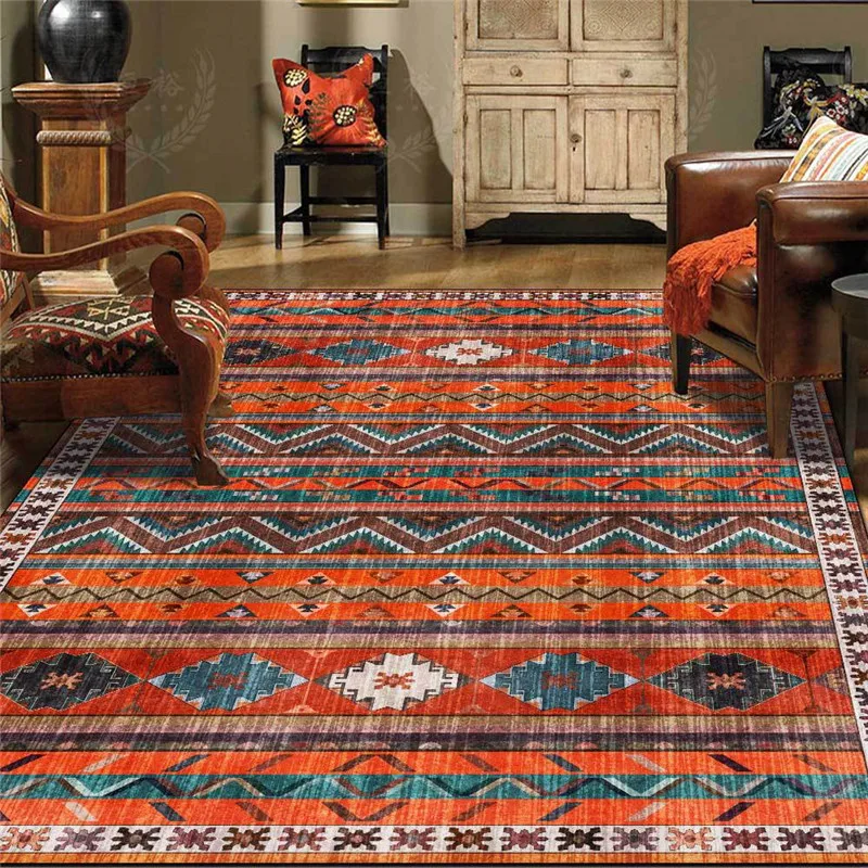 

Turkey Rug Geometric Retro National Wind Striped Orange Carpet Living Room Bedroom Bed Blanket Bathroom Kitchen Floor Mat