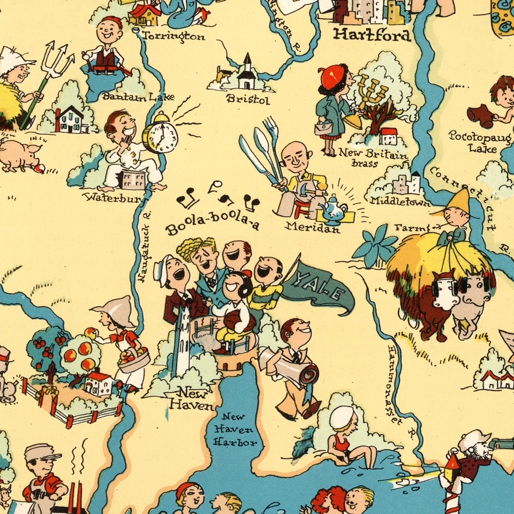 Карта Коннектикута &quotСША изданная в 1935 г. ретро-карта флаг баннер гобелен