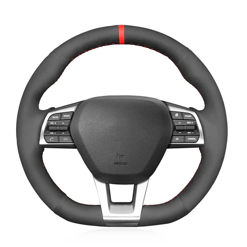 

Hand-stitched Black Suede Soft No-slip Car Steering Wheel Cover for Hyundai Sonata 9 2015 2016 2017 (3-Spoke)